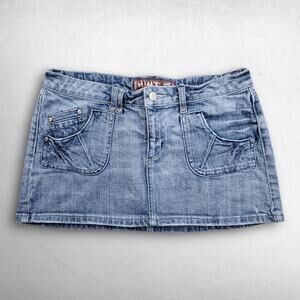 Hint Jeans Micro Mini Skirt Denim Women Jr 5 Blue Stretch Grunge Y2K McBling